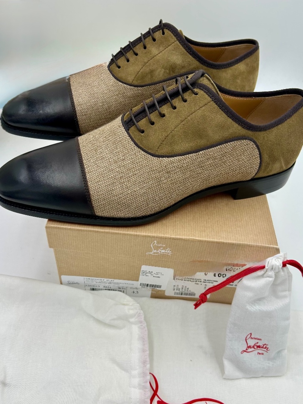 Men’s Christian Louboutin Greggory Velvet Twill/Leather Oxford Shoes.Size 43/10